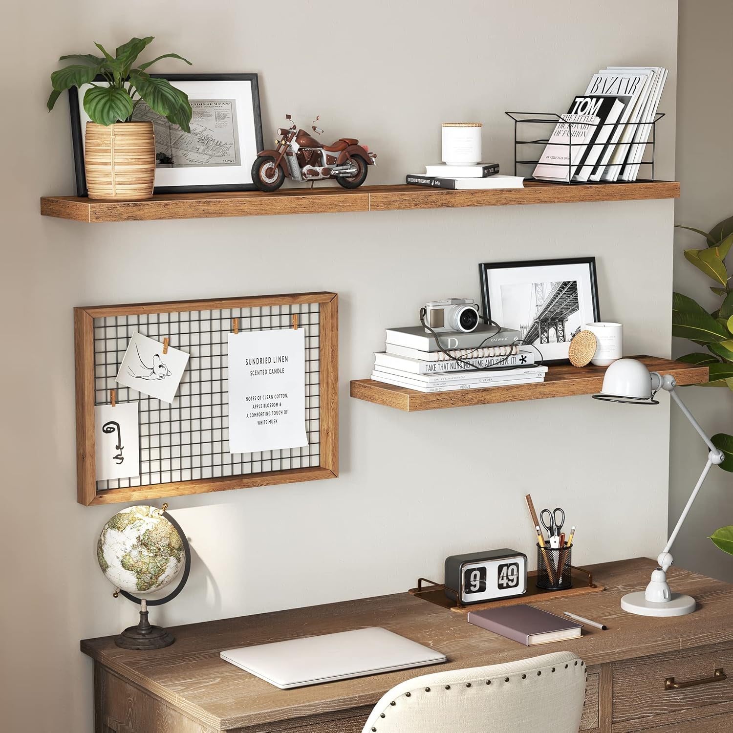 Floating Shelf Set of 2, for Photos, Decorations, in Living Room, Kitchen, Hallway, Entryway, Bathroom, Rustic Brown ULWS026X02