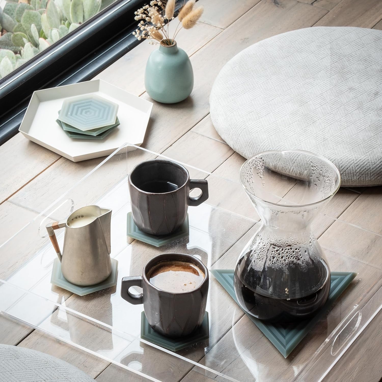 Extra Thick Silicone Coasters (As Seen in Nytimes Wirecutter) Waterproof Anti-Stain Heat-Safe Dishwasher-Safe Degrē Coasters (Set of 6, Clay) Outdoor Rubber Mid-Century Modern